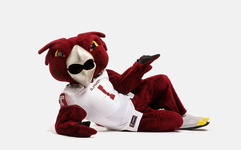 Temple's Mascot Laying down hooter the owl